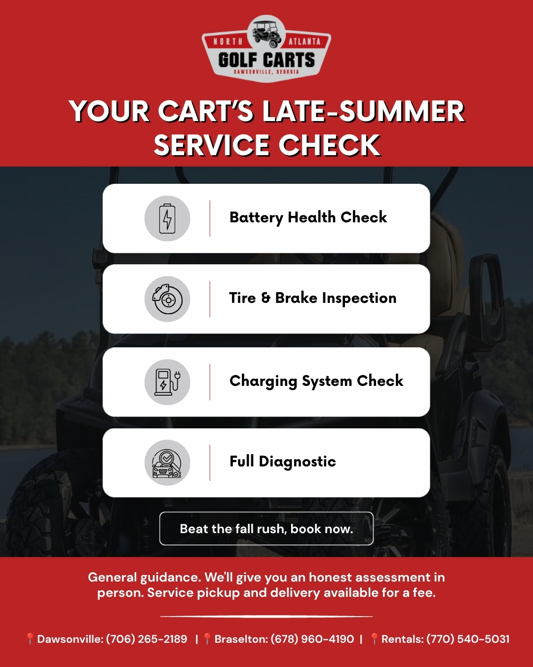 Late-summer golf cart service checklist